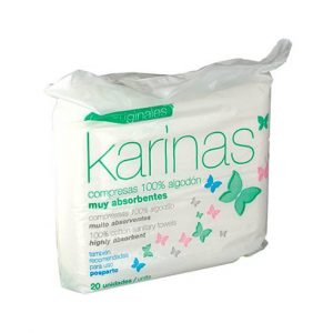 COMPRESAS KARINAS ALGODON 20 UND.